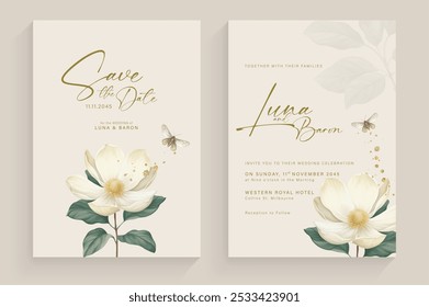 Aesthetic Wedding Invitation Template with White Flower Arrangement