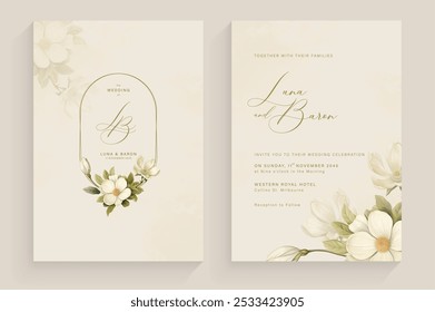 Plantilla de invitación de Boda estética con arreglo de flores blancas