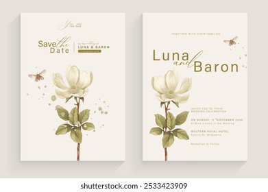 Aesthetic Wedding Invitation Template with White Flower Arrangement