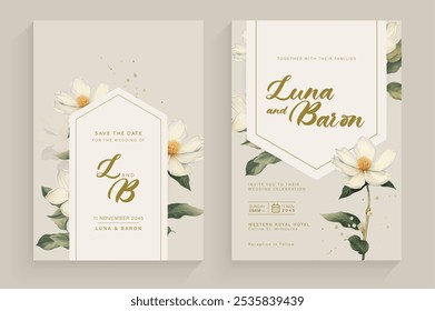 Aesthetic Wedding Invitation Template with White Flower Arrangement