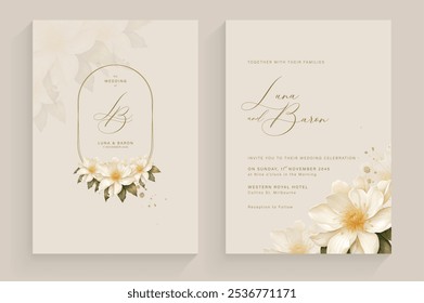 Aesthetic Wedding Invitation Template with White Flower Watercolor Arrangement