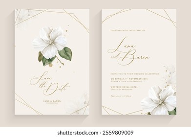 Aesthetic Wedding Invitation Template with White Flower Arrangement