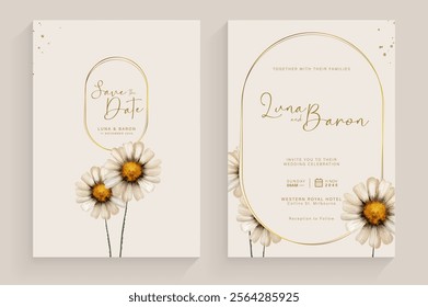 Aesthetic Wedding Invitation Template with White Flower Watercolor Arrangement