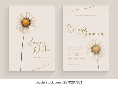 Aesthetic Wedding Invitation Template with White Flower Watercolor Arrangement