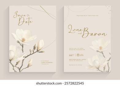 Aesthetic Wedding Invitation Template with White Flower Arrangement