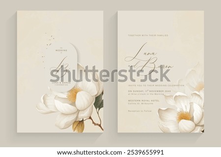 Aesthetic Wedding Invitation Template with White Flower Watercolor Arrangement