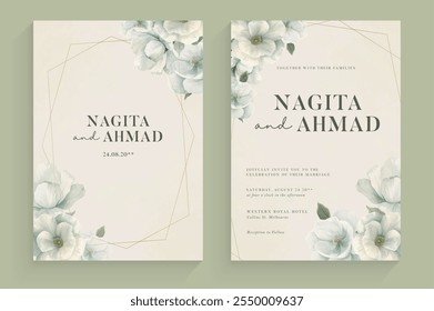 Invitación de Boda estética con arreglo de flores blancas