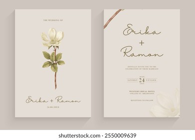 Aesthetic Wedding Invitation with White Flower Arrangement