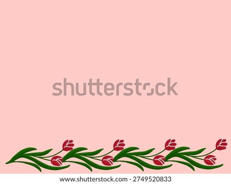 Aesthetic white background with tulip decoration on the buttom side. Design for greeting cards, backgrounds, invitations, and journals.