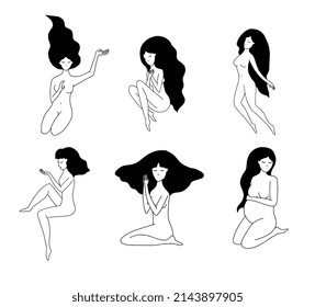 Aesthetic women line art vector