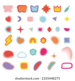 aesthetic y2k aura elements set. flower, blob, heart, butterfly, star symbols. Stock vector illustration in simple 2000s style isolated on white background