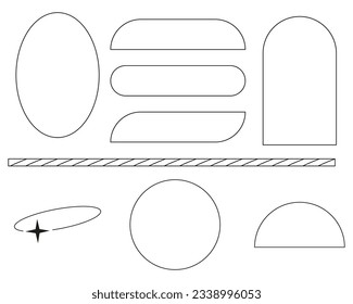 aesthetic y2k frame line elements set. Arches and circles. Stock vector illustration in simple 2000s style isolated on white background