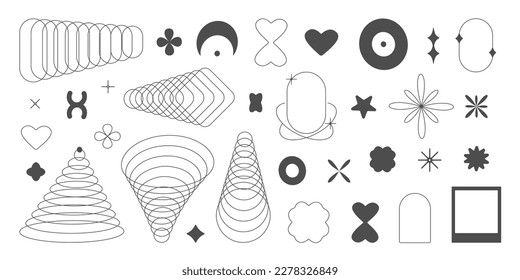 Aesthetic y2k geometric shapes. Simple trendy geometry shapes. Retro line art design elements. Vector illustration for social media or poster. EPS 10