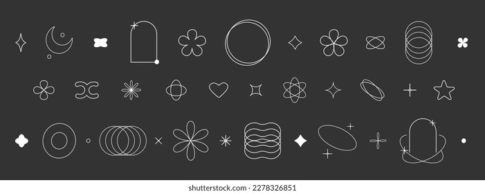 Aesthetic y2k geometric shapes. Simple trendy geometry shapes. Retro line art design elements. Vector illustration for social media or poster. EPS 10