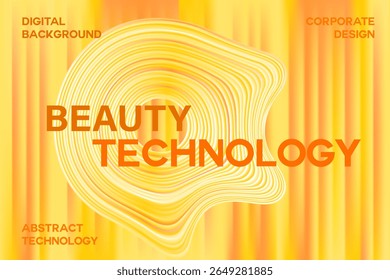 Aesthetic yellow beauty technology background, geometric wavy shape with flowing golden yellow, orange gradient swirl texture. Elegant cosmetic poster, skincare products, beauty devices