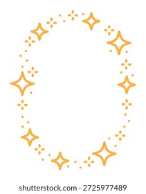 Estético marco amarillo con brillo. Borde con estrellas, resplandor, brillo. Elemento decorativo para un diseño, Anuncio, postal, proyecto, Clipart. Ilustración vectorial plana. Aislado en un fondo blanco.