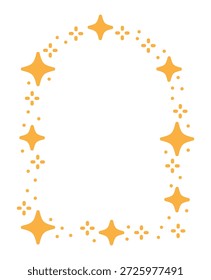 Aesthetic yellow frame with sparkle. Border with stars, glow, shine. Decorative element for a design, banner, postcard, project, clipart. Flat vector illustration. Isolated on a white background.