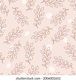 Aesthetical cute background. Seamless pattern with line drawn beige bohemian flowers, plants. Trendy design for wallpaper, textile, packing, fabric, paper. Natural pastel, earth colors