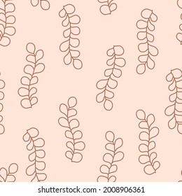 Aesthetical cute background. Seamless pattern with line drawn beige bohemian flowers, plants. Trendy design for wallpaper, textile, packing, fabric, paper. Natural pastel, earth colors