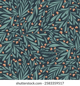 Aesthetical floral pattern on blue background