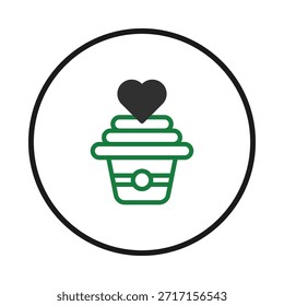 Un icono gráfico estéticamente agradable presenta una Imagen estilizada de una taza de café o de postre adornada con un corazón. Este diseño moderno y minimalista es perfecto para logotipos, pegatinas o varios diseños