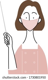 an aesthetician who has a pointer / wearing a surgical mask
