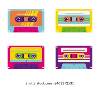 Aesthetics of the 90s, retro cassettes for a tape recorder. 2000s Elements . Modern flat style