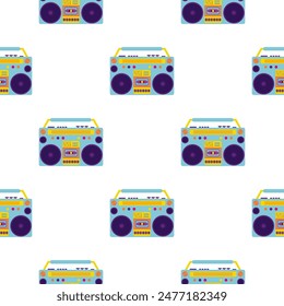 Aesthetics of the 90s, Seamless pattern with Retro magnet for cassettes. 2000s Elements. Modern flat style
