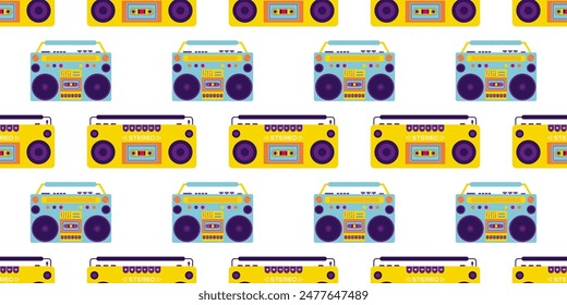 Aesthetics of the 90s, Seamless pattern with Retro magnet for cassettes. 2000s Elements. Modern flat style