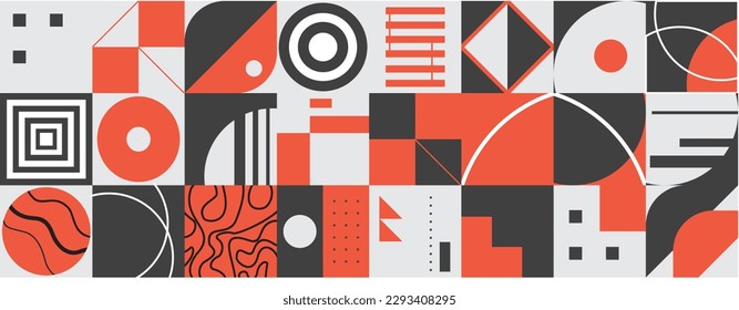 Aesthetics of geometric stress in abstract pattern design. Brutalism-inspired vector art collage with simple geometric shapes and grunge texture, useful for posters and digital prints. SSTKabstract