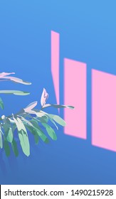 Aesthetics illustration background sunlight reflection through windows   tropical orchid plant in gradient blue wall