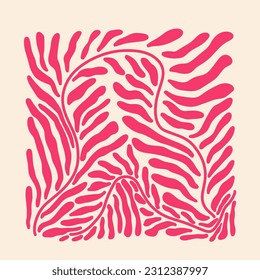 Aesthetics of Matisse's curves. Groovy abstract postcards with patterns. Flower drawings, botanical art. Fashionable organic style of naive retro hippies of the 60-70's. Mother's Day vector background
