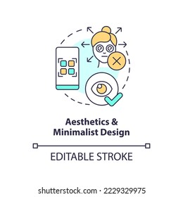 Aesthetics and minimalist design concept icon. User experience principle abstract idea thin line illustration. Isolated outline drawing. Editable stroke. Arial, Myriad Pro-Bold fonts used