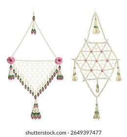 Aparelho de suspensão tailandês real estética. Decoração tradicional de florais tailandeses com guirlandas de jasmim, ornamental design artesanal cultural decorar com rosas e champaka