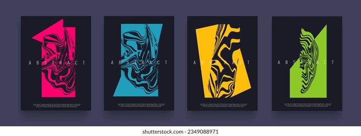 Aesthetics Trendy Set Space in Summer Colors. 3D Psychedelic Pattern for Poster, Website, Placard, Cover, Advertising. Background Bright Optic Modern Shapes Vector Composition.
