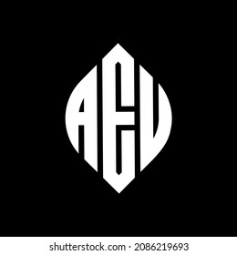 AEU circle letter logo design with circle and ellipse shape. AEU ellipse letters with typographic style. The three initials form a circle logo. AEU Circle Emblem Abstract Monogram Letter Mark Vector.