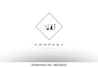 aeu a e u retro vintage simple rhombus three 3 letter combination black white alphabet company logo line design vector icon template 