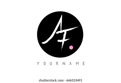 AF Brush Letter Logo Design with Black Circle and Handwritten Letters.