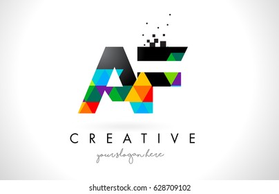 AF A F Letter Logo with Colorful Vivid Triangles Texture Design Vector Illustration.