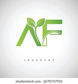 AF Green Leaf Logo - Minimal Eco Monogram for Organic Branding and Sustainable Identity Design