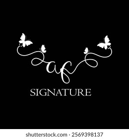 AF Handwritten initial letter, AF simple signature vector logo with butterfly shape variation, beauty, photography letter logo design. A F