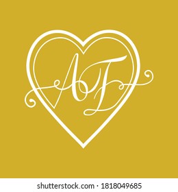 AF escritura manual inicial monograma corazón / amor logotipo lindo para tatuajes, anillo de boda, valentina, camiseta de pareja y tarjeta de boda