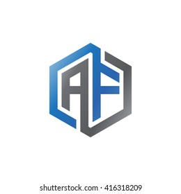 AF initial letters loop linked hexagon logo black gray blue