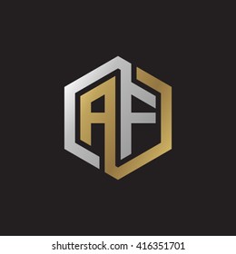 AF initial letters loop linked hexagon elegant logo golden silver black background