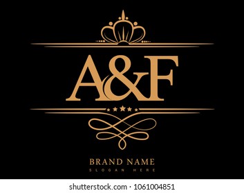 A&F Initial logo, Ampersand initial logo gold with crown and classic pattern