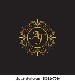 AF Initial logo. Ornament ampersand monogram golden logo black background