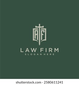 AF initial monogram for law firm with sword and shield logo image