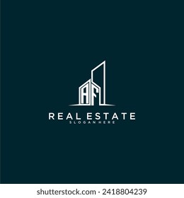 Logotipo inicial del programa AF inmobiliaria con diseño de estilo de construcción vectorial