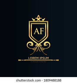 AF Letter Initial with Royal Template.elegant with crown logo vector, Creative Lettering Logo Vector Illustration.	
