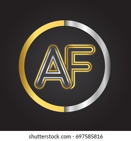 AF Letter logo in a circle. gold and silver colored. Vector design template elements for your business or company identity.